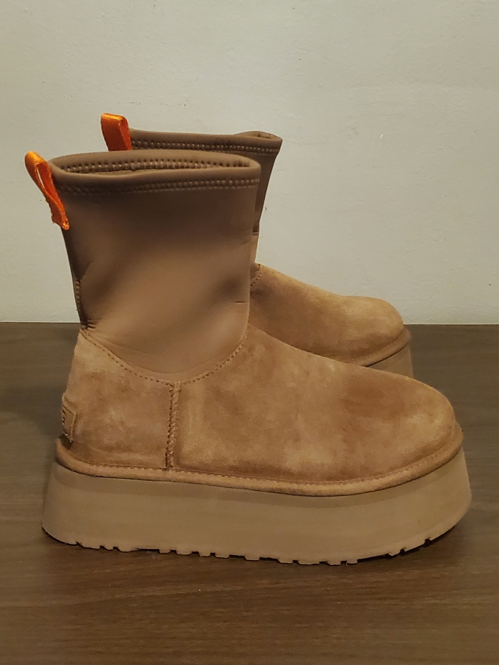 UGG Women's Chestnut Big Dipper Platform Suede Ankle Boots with Orange Pull Tabs